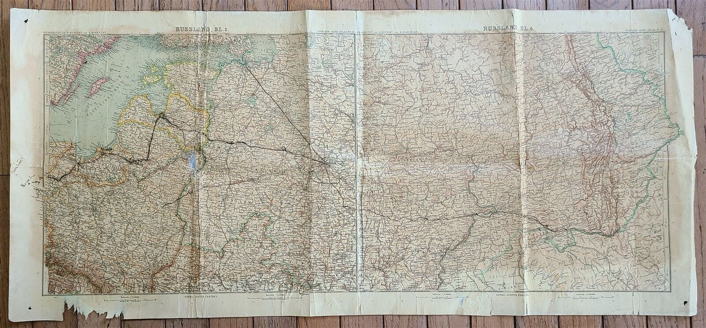 1912 GERMAN MAP of RUSSIA ANTIQUE size 12 by 14" ORIGINAL pre-WWI