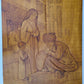 CENTRAL ASIA SCENE HAND CARVED on LARGE WOOD PANEL vintage ISLAMIC ARABIC 34x42"