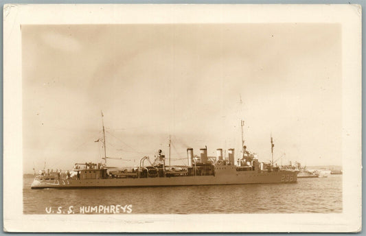 MILITARY SHIP U.SS. HUMPHREYS ANTIQUE REAL PHOTO POSTCARD RPPC