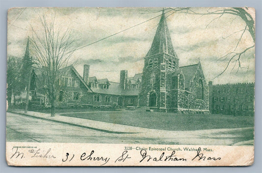 WALTHAM MA CHRIST EPISCOPAL CHURCH 1906 ANTIQUE UNDIVIDED POSTCARD