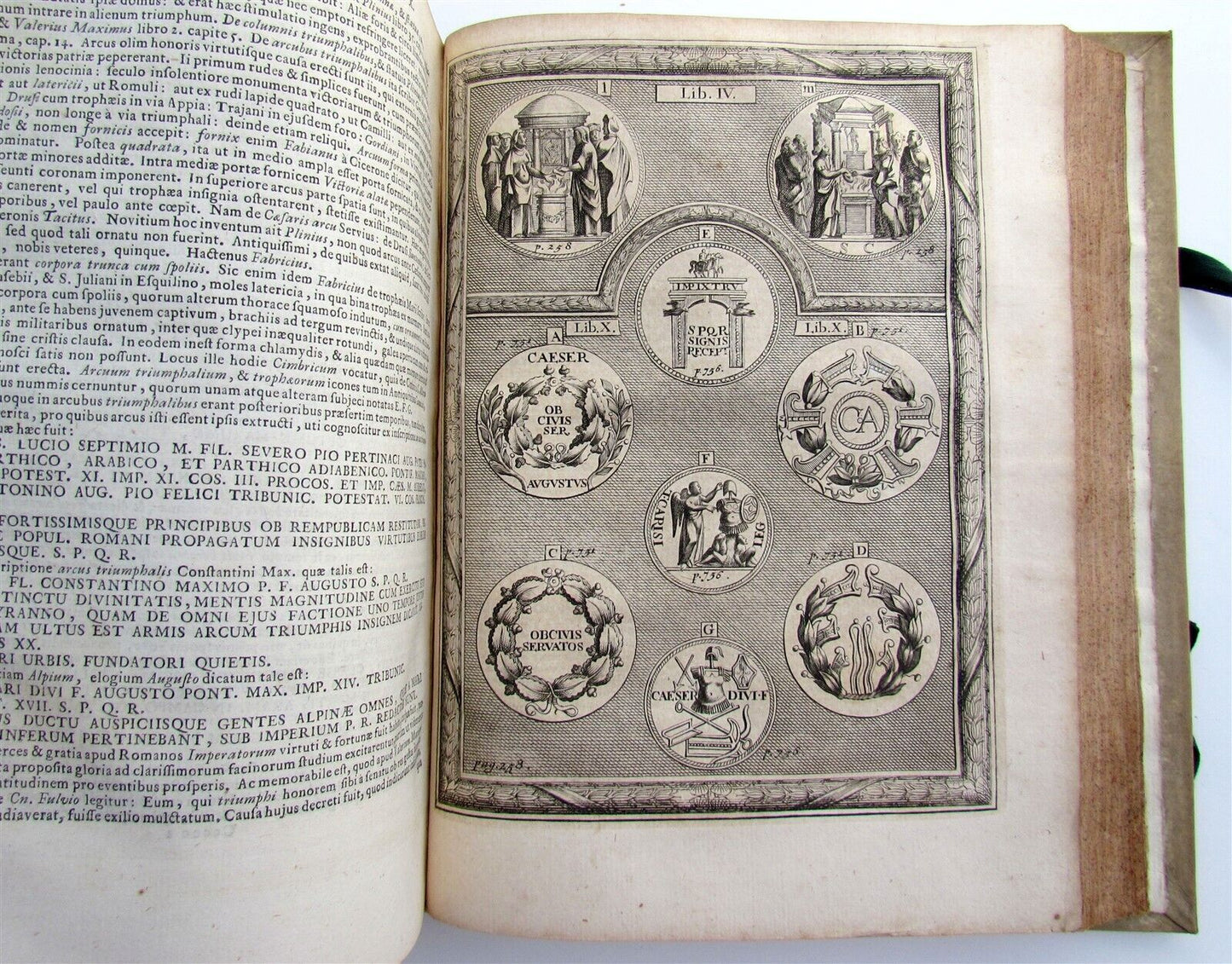 1743 ROMAN ANTIQUITIES by J. Rosinus VELLUM ARMORIAL BINDING ILLUSTRATED antique