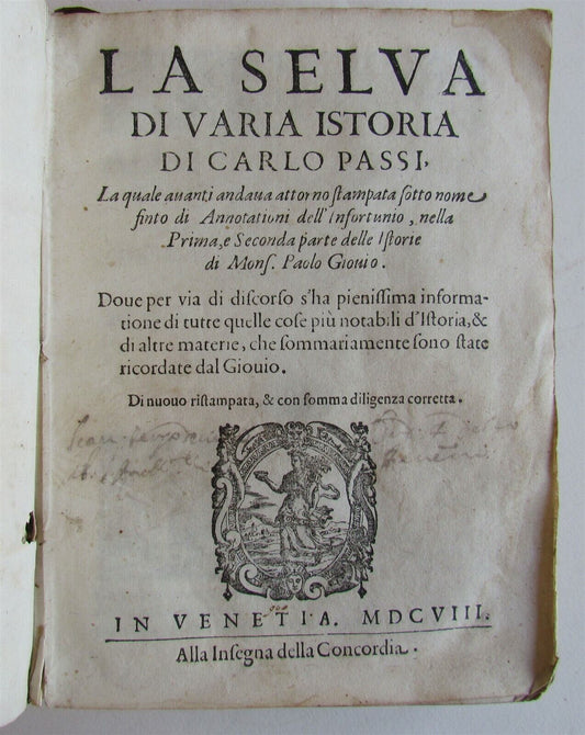 1608 MEDIEVAL HISTORY by Paolo Giovio antique 17h cent LA SELVA DI VARIA ISTORIA