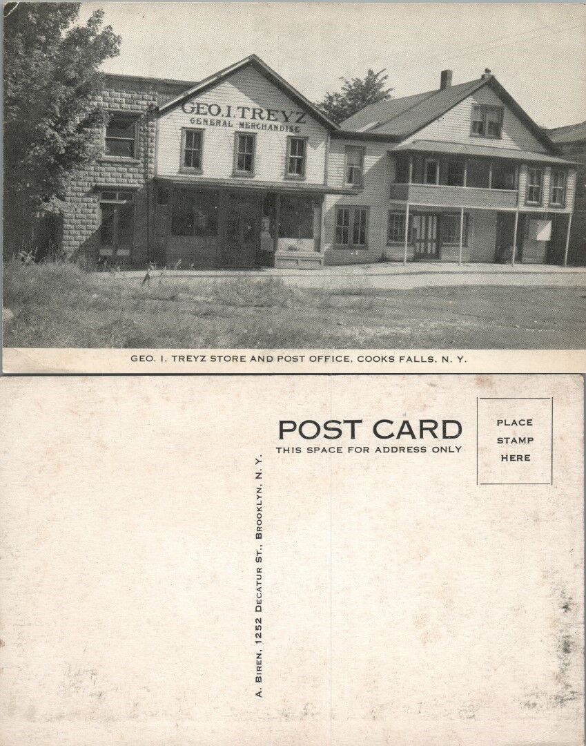GEO. I. TREYZ STORE & POST OFFICE COOKS FALLS N.Y. ANTIQUE POSTCARD