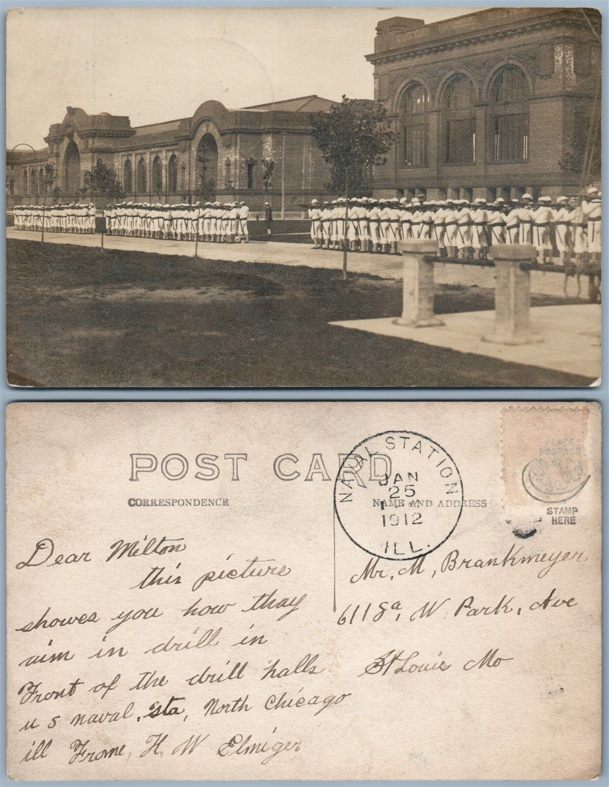 U.S.NAVAL STATION GREAT LAKES NORTH CHICAGO IL ANTIQUE PHOTO RPPC POSTCARD