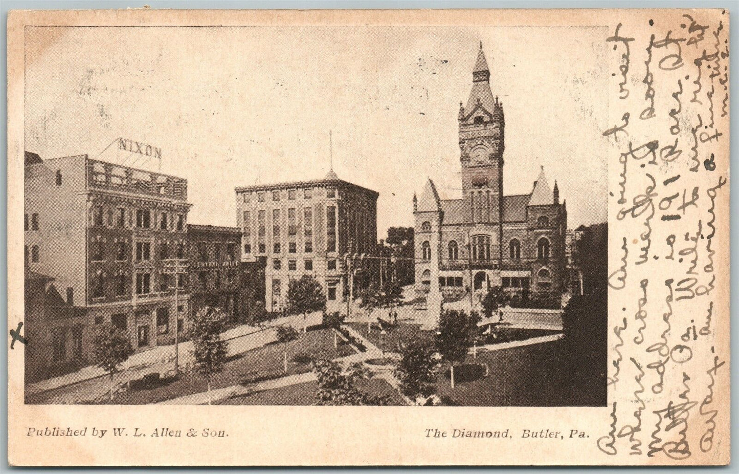 BUTLER PA DIAMOND 1906 UNDIVIDED ANTIQUE POSTCARD