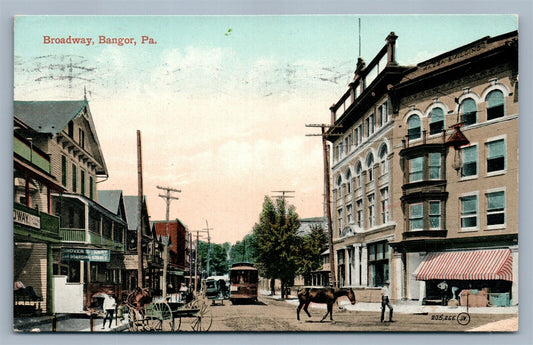 BANGOR PA BROADWAY 1912 ANTIQUE POSTCARD