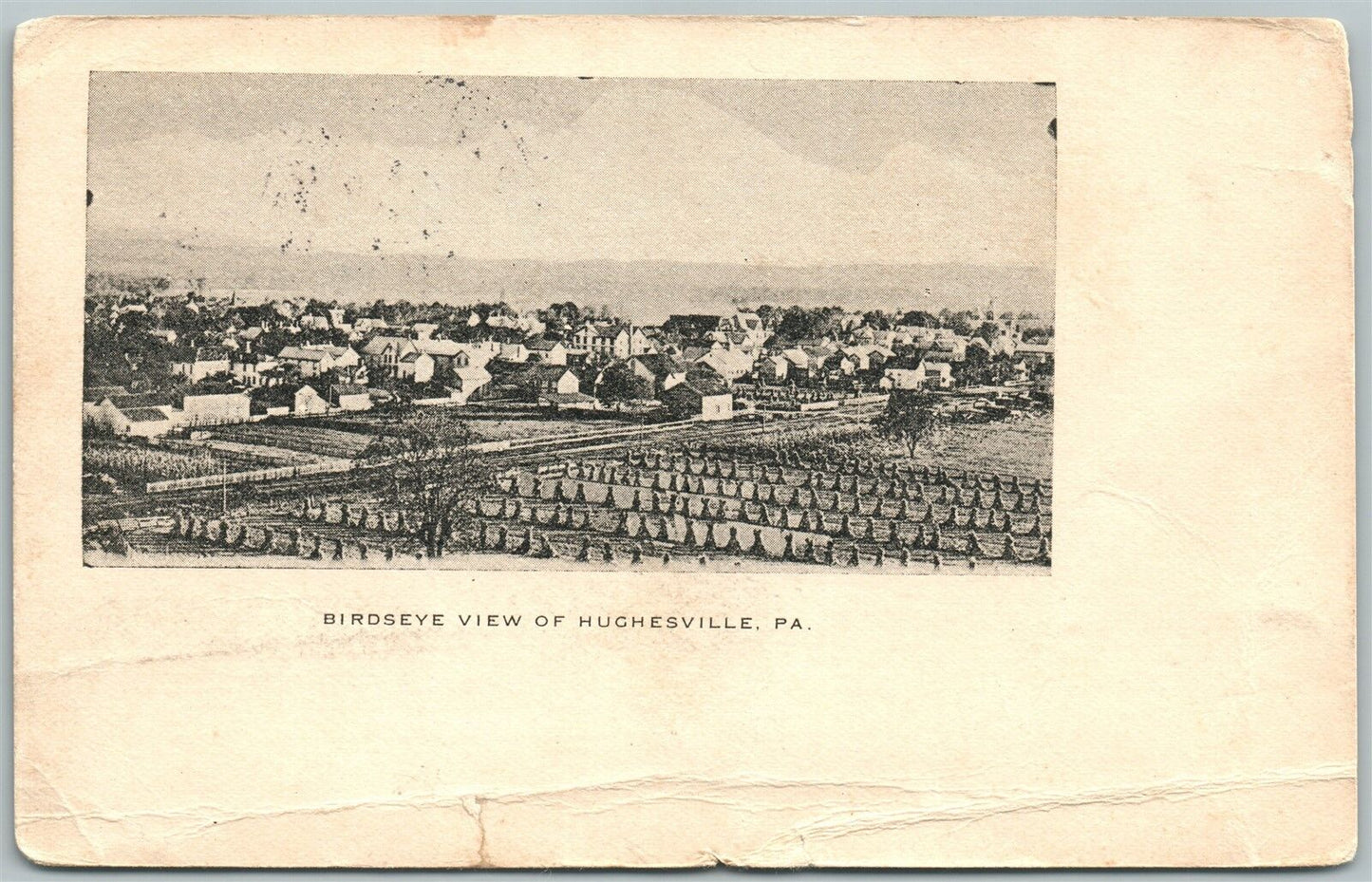 HUGHESVILLE PA BIRD'S EYE VIEW 1913 ANTIQUE POSTCARD