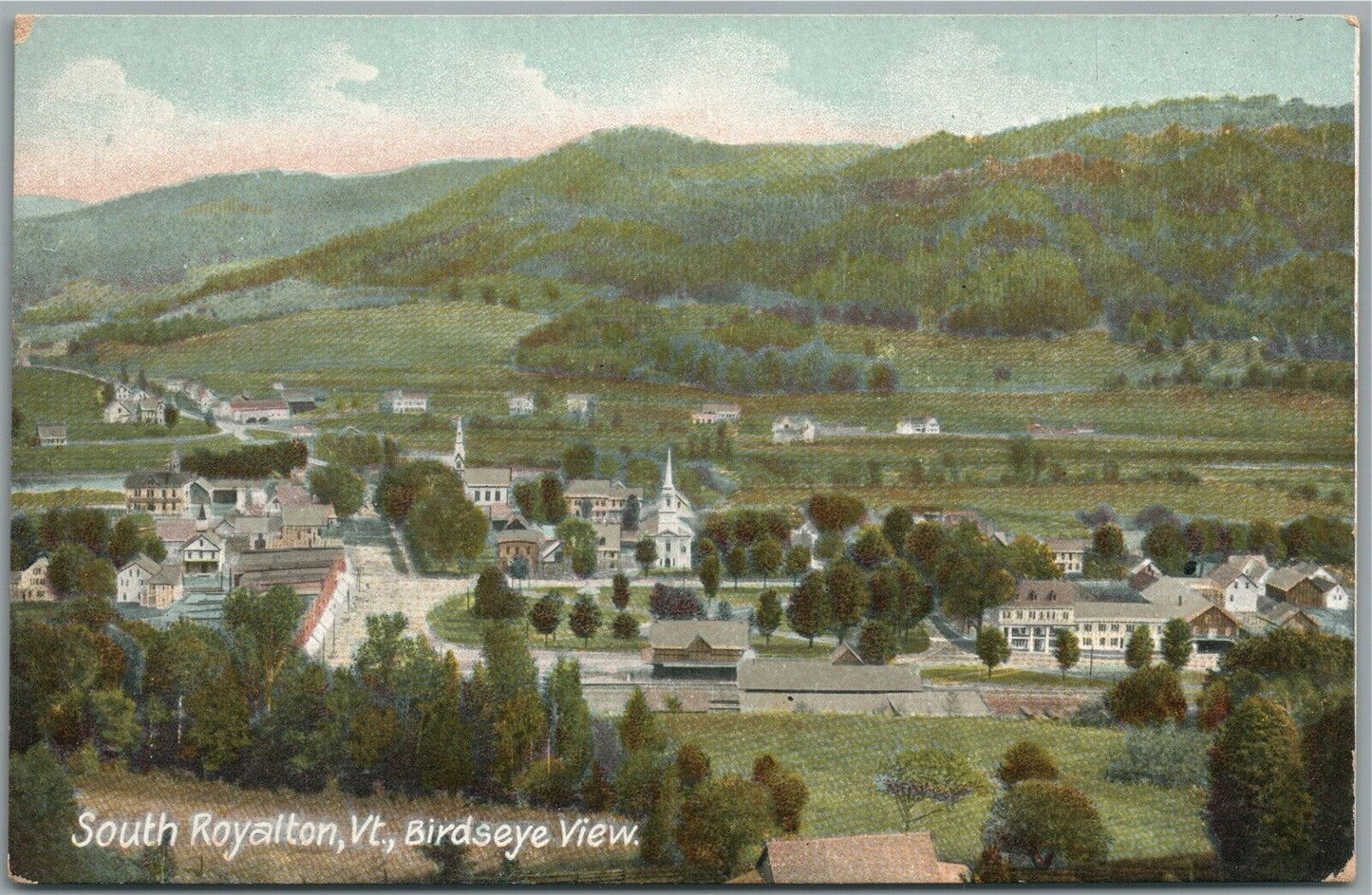 SOUTH ROYALTON VT BIRDSEYE VIEW ANTIQUE POSTCARD