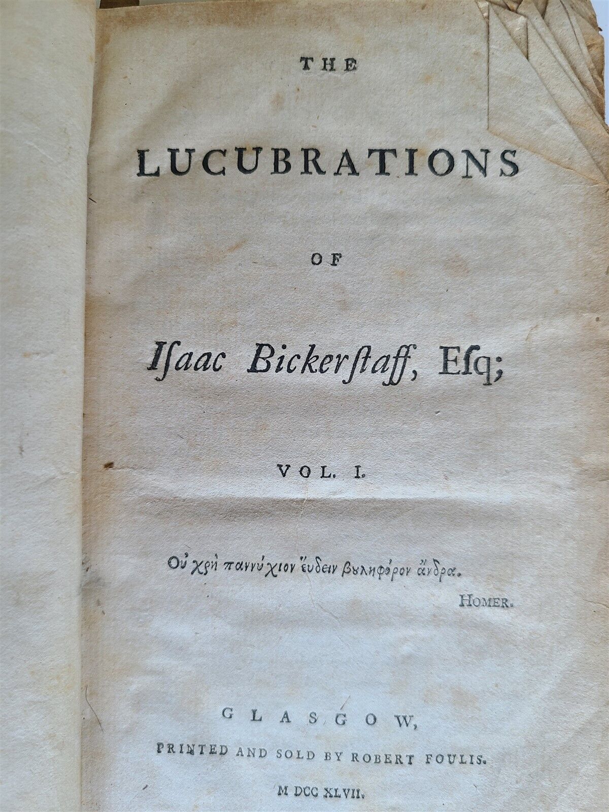 1748 THE LUCUBRATIONS of ISAAC BICKERSTAFF antique Vol. I