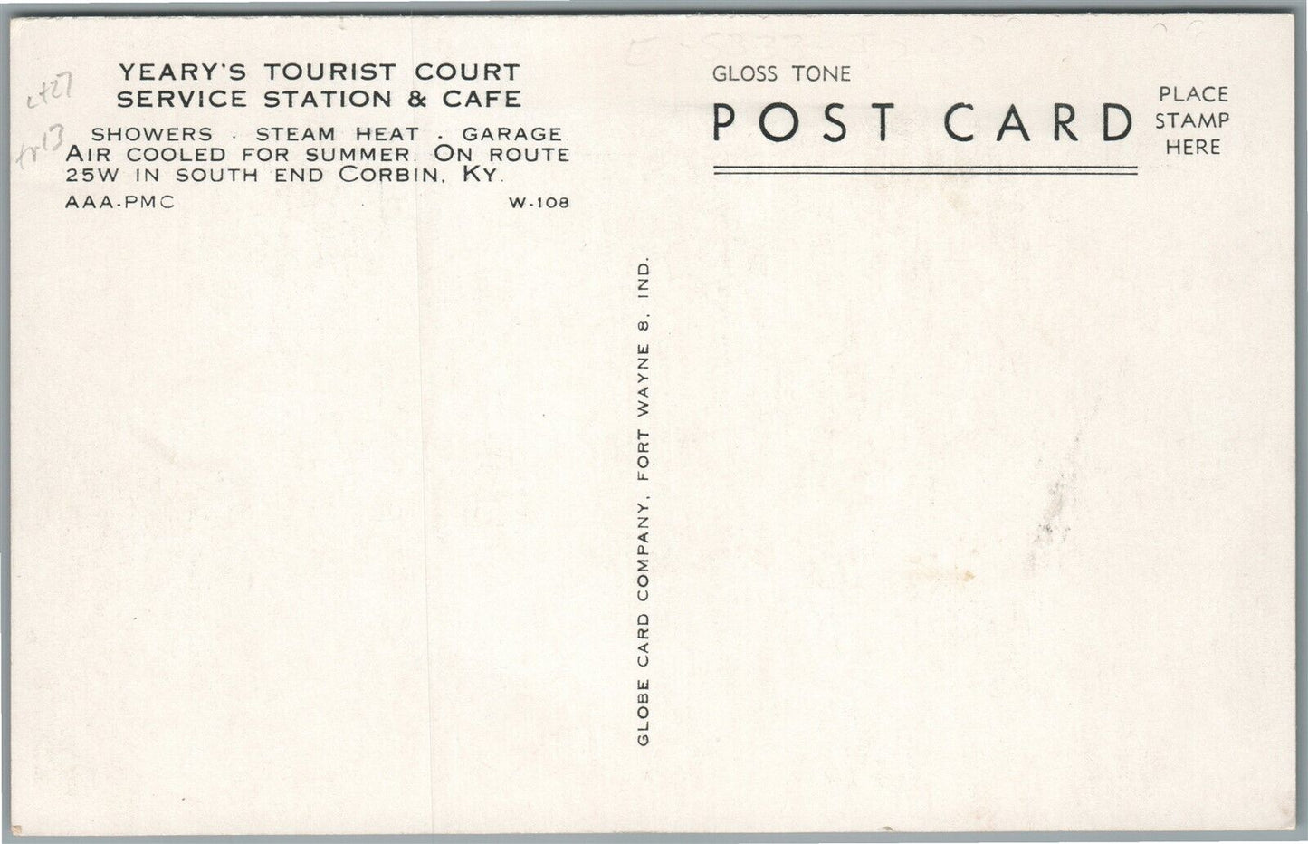 CORBIN KY YEARY'S TOURIST COURT SERVICE & CAFE VINTAGE POSTCARD