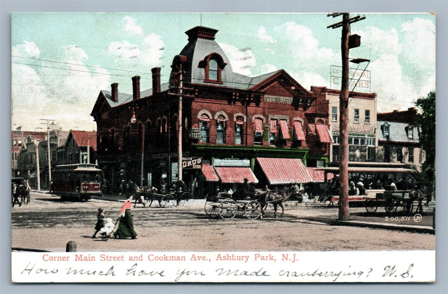 ASBURY PARK NJ MAIN STREET & COOKMAN AVE. ANTIQUE POSTCARD