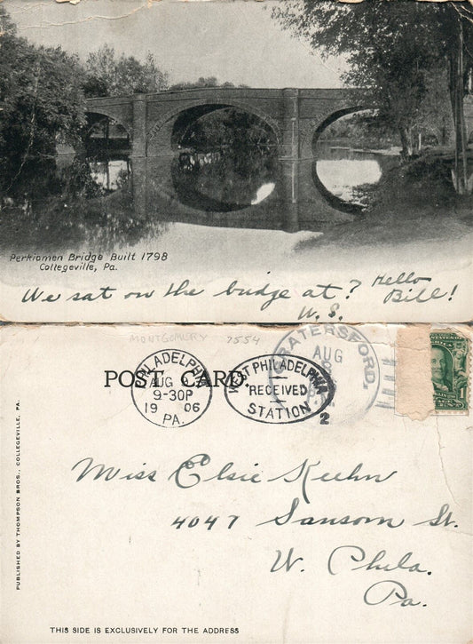 COLLEGEVILLE PA PERKIOMEN BRIDGE 1906 UNDIVIDED ANTIQUE POSTCARD