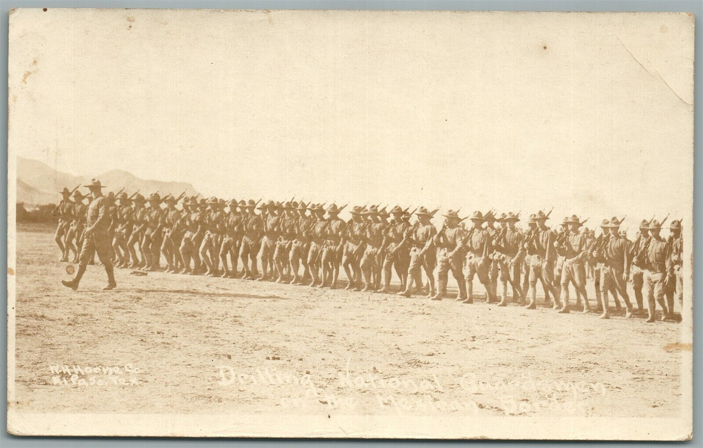MEXICAN WAR AMERICAN NATIONAL GUARDS DRILL ANTIQUE REAL PHOTO POSTCARD RPPC