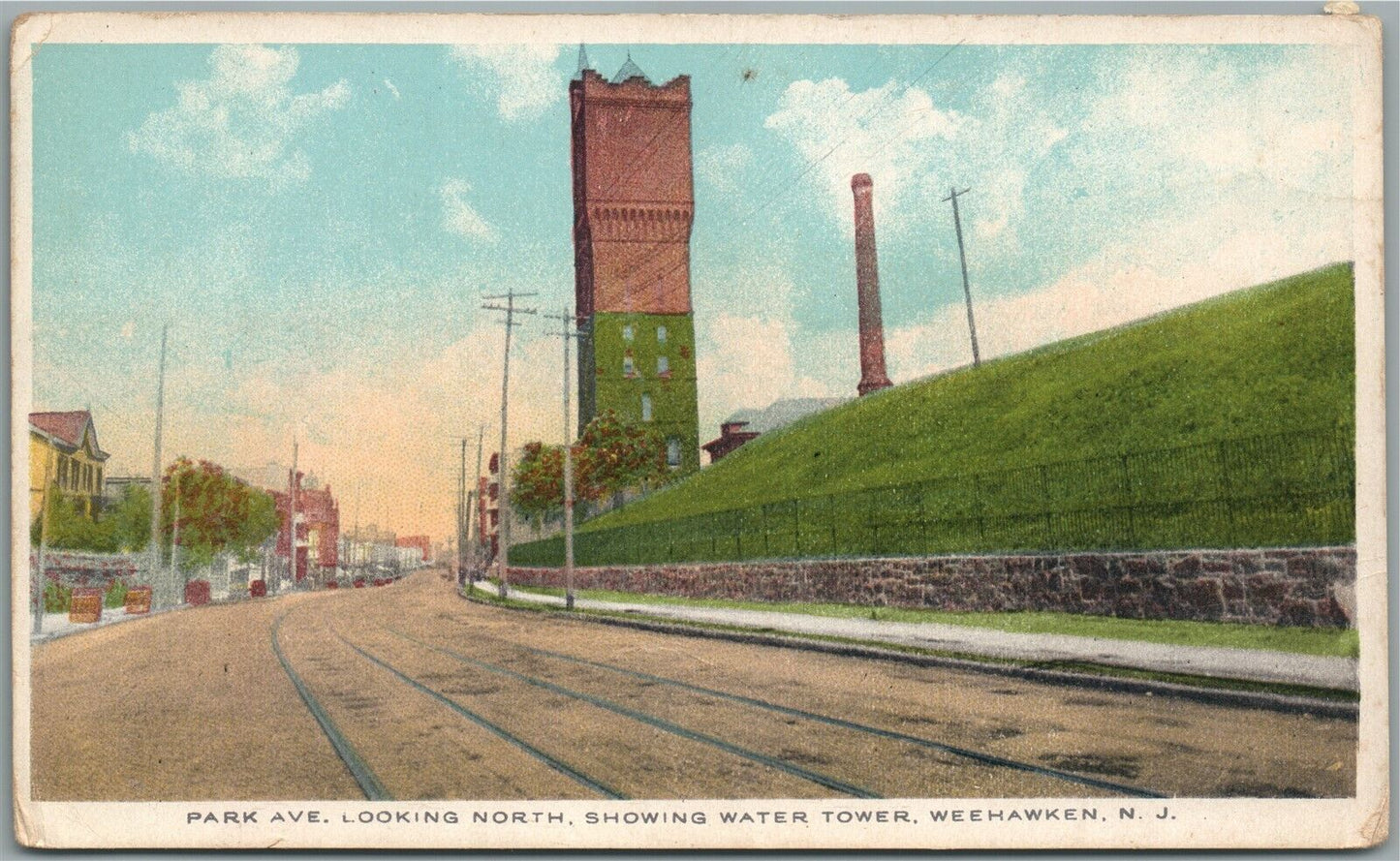 WEEHAWKEN NJ PARK AVENUE WATER TOWN ANTIQUE POSTCARD
