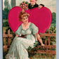 VALENTINE ANTIQUE POSTCARD COUPLE w/ SILK HEART