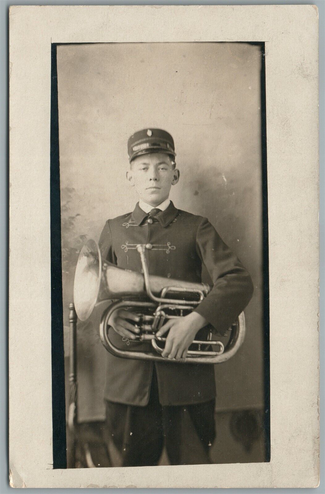 MUSICIAN W/ TRUMPET ANTIQUE REAL PHOTO POSTCARD RPPC