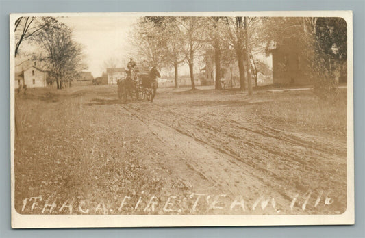 ITHACA NY FIRE TEAM 1916 ANTIQUE REAL PHOTO POSTCARD RPPC