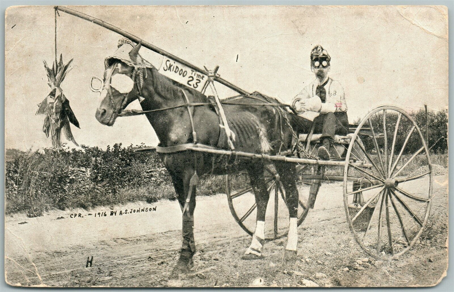 COOL JOKEY EXAGGERATED ANTIQUE PHOTOMONTAGE POSTCARD copyright 1916