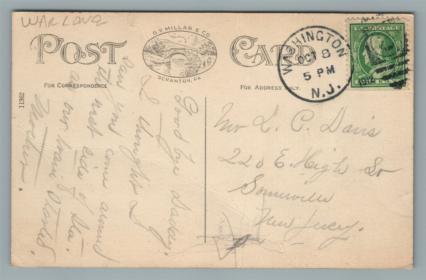 WASHINGTON NJ HOTEL WINDSOR EAST GARDEN ANTIQUE POSTCARD