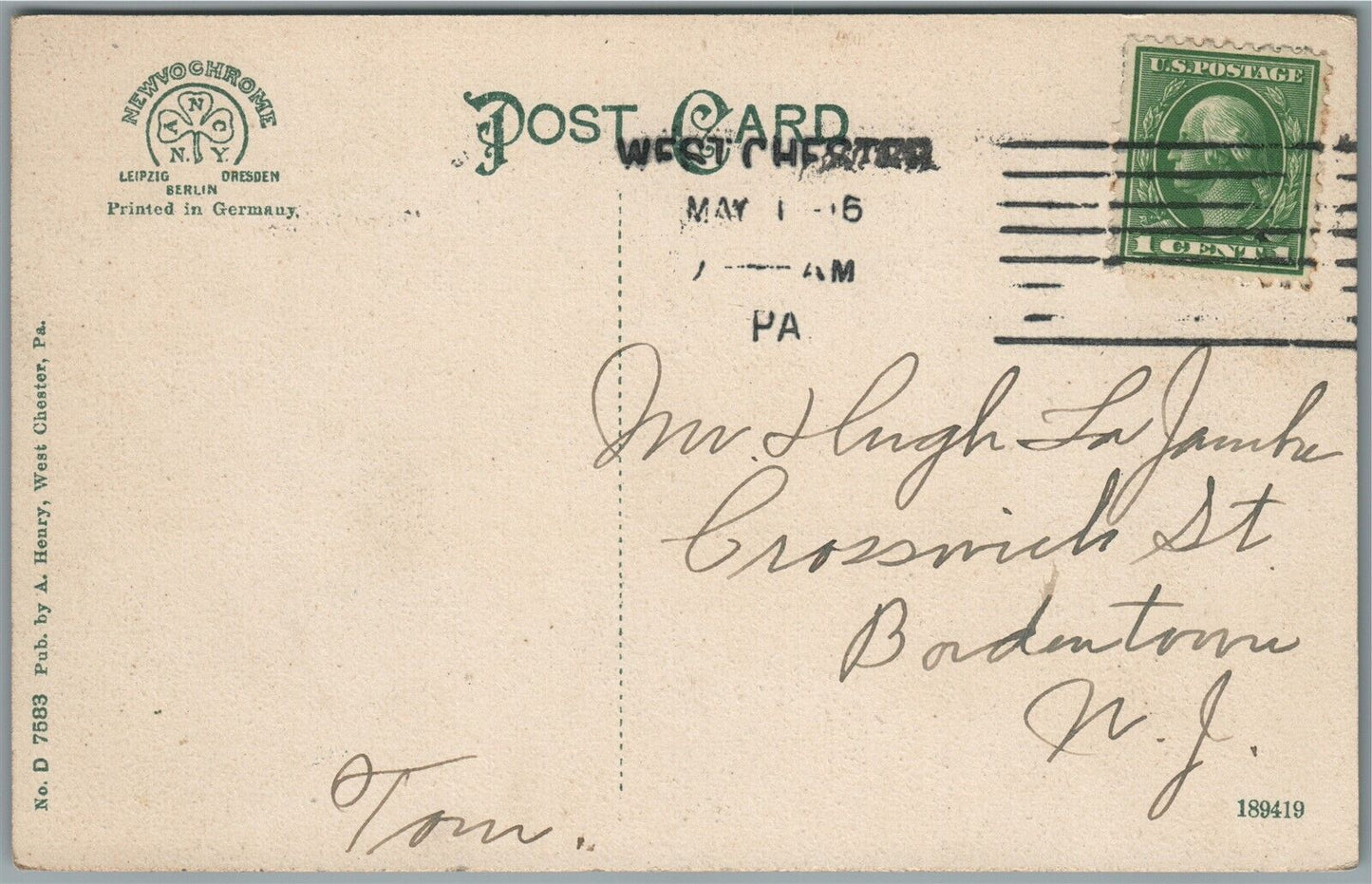 WEST CHESTER PA MARKET STREET & MANSION HOUSE ANTIQUE POSTCARD