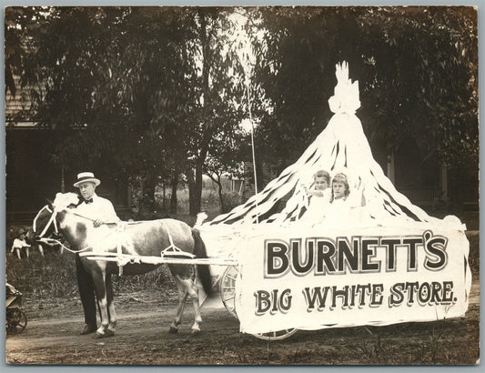 ADVERTISING WAGON BURNETT'S BIG WHITE STORE ANTIQUE REAL PHOTO POSTCARD RPPC