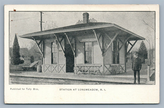 LONGMEADOW RI RAILROAD STATION ANTIQUE POSTCARD RAILWAY TRAIN DEPOT