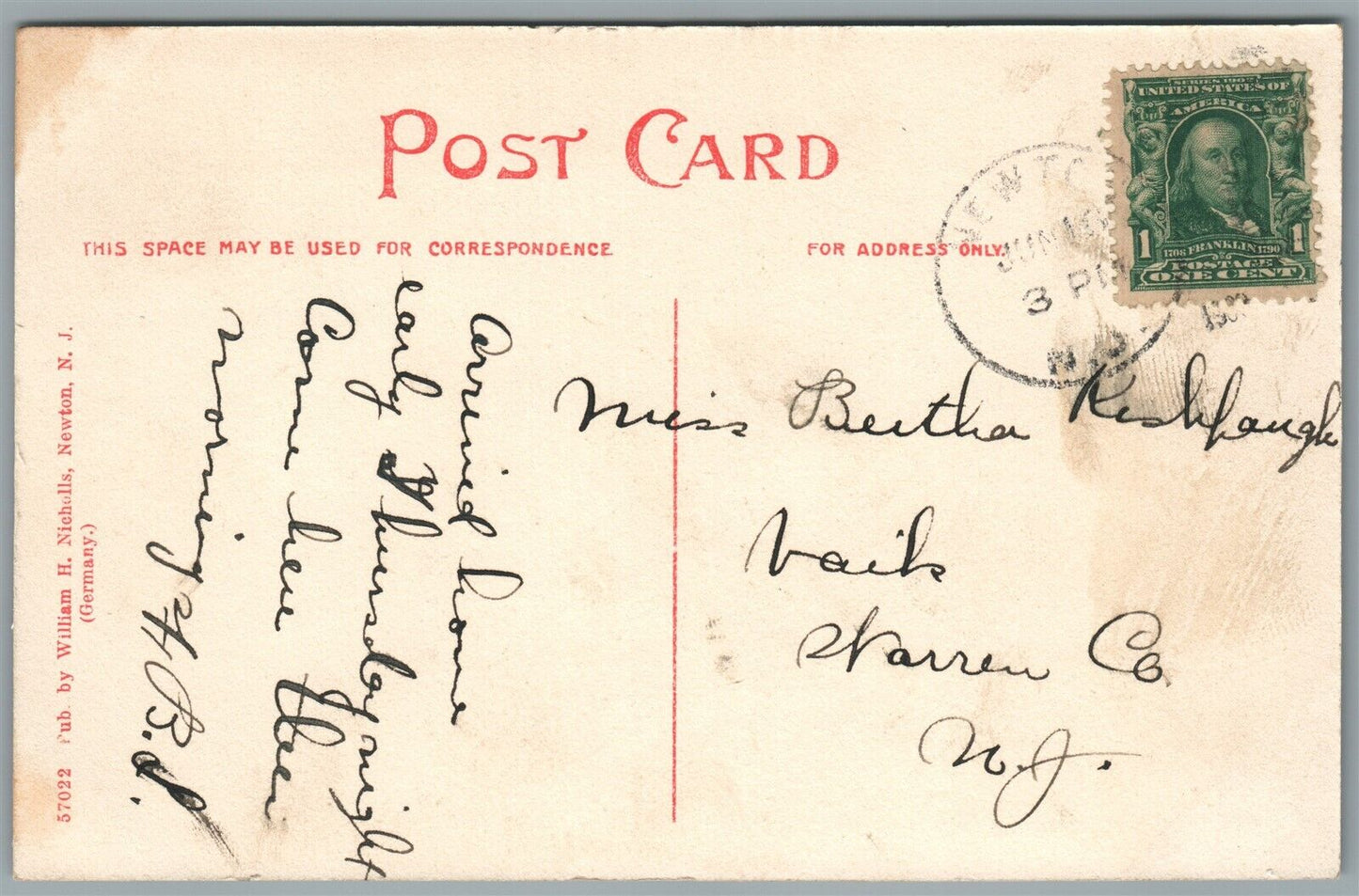 NEWTON NJ TRINITY STREET ANTIQUE POSTCARD