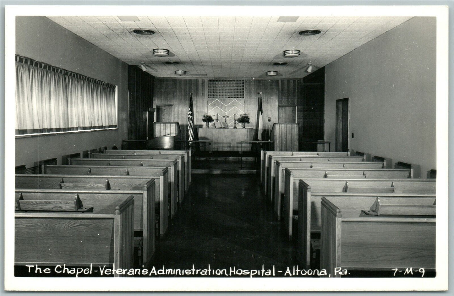 ALTOONA PA VETERAN'S ADM. HOSPITAL CHAPEL VINTAGE REAL PHOTO POSTCARD RPPC