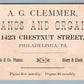 PHILADELPHIA PA ANTIQUE VICTORIAN TRADE CARD CLEMMER'S PIANO & ORGAN ADVERTISING