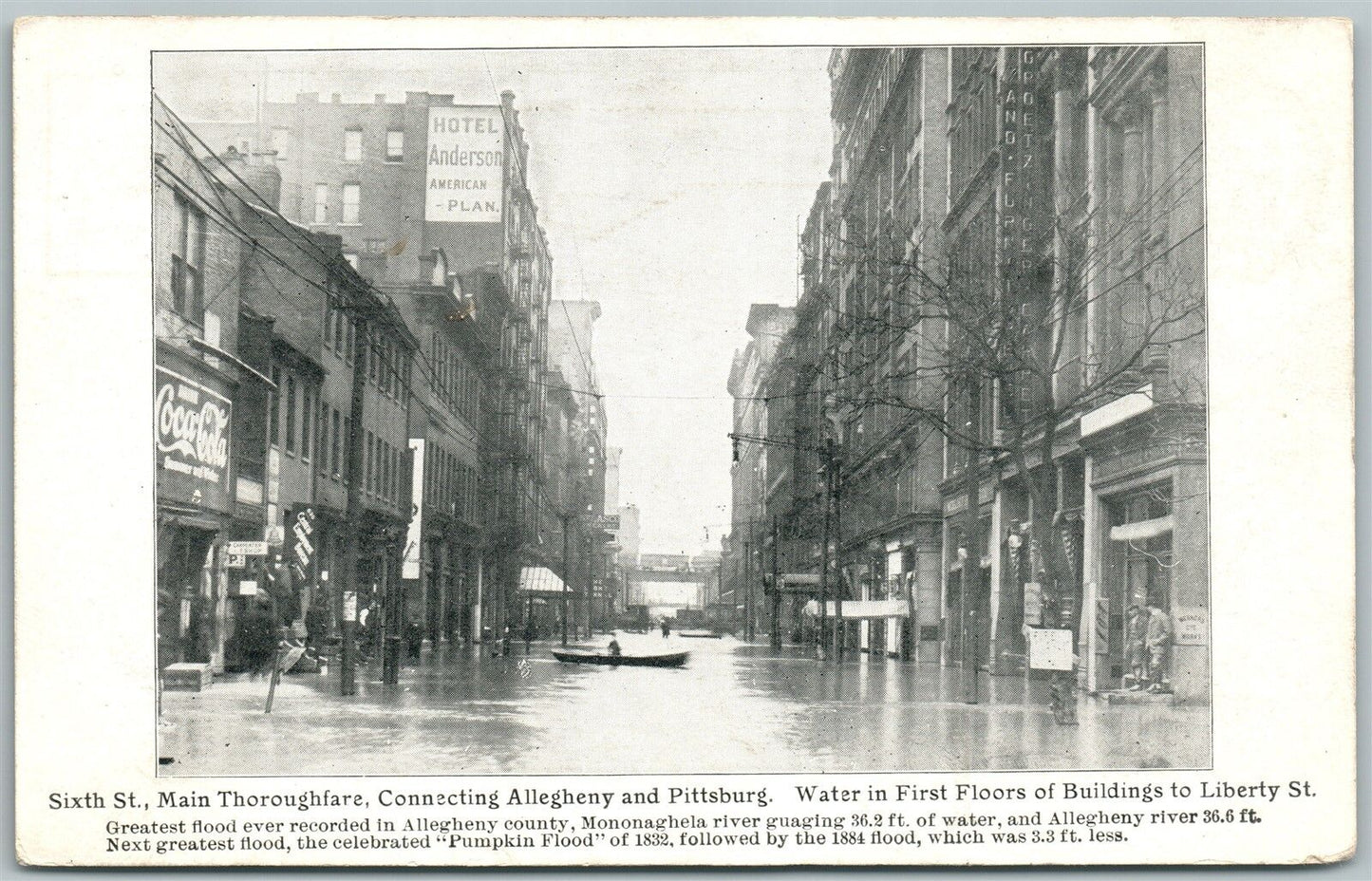 PITTSBURG PA FLOOD on LIBERTY STREET ANTIQUE POSTCARD