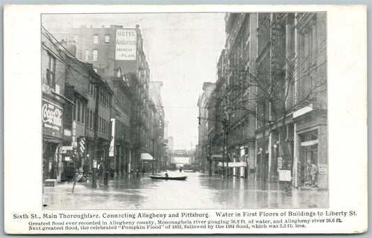 PITTSBURG PA FLOOD on LIBERTY STREET ANTIQUE POSTCARD