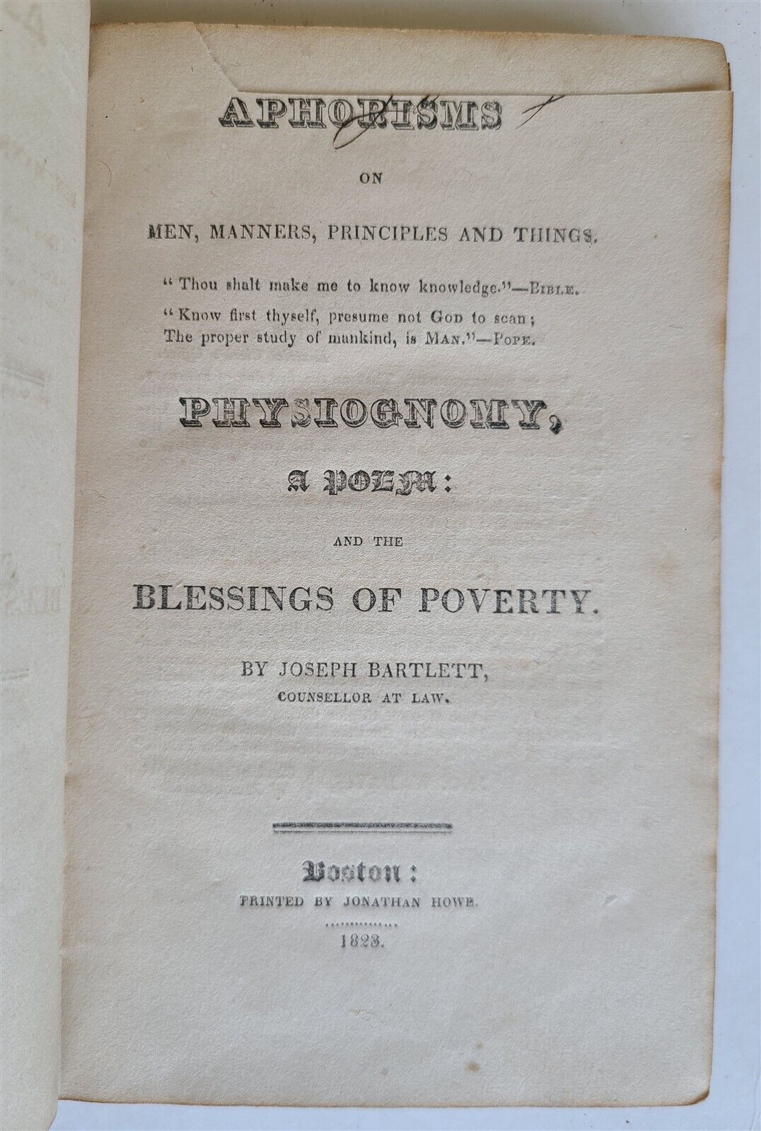 1823 APHORISMS on MEN PHYSIOGNOMY a POEM & BLESSINGS of POVETRY antique AMERICAN