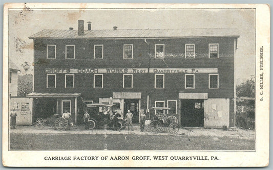 WEST QUARRYVILLE PA CARRIAGE FACTORY OF AARON CROFF ANTIQUE POSTCARD