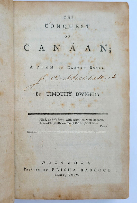 1785 CONQUEST OF CANAAN by TIMOTHY DWIGHT antique AMERICANA HARTFORD