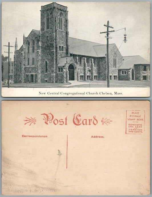 CHELSEY MA NEW CENTRAL CONGREGATIONAL CHURCH ANTIQUE POSTCARD