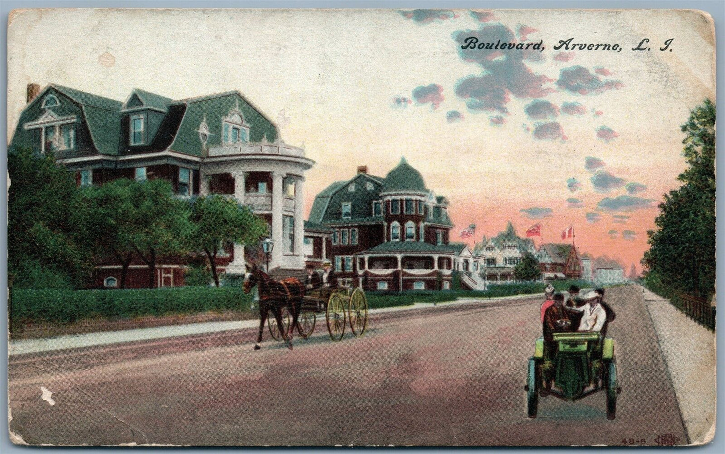 ARVERNE LONG ISLAND NY BOULEVARD ANTIQUE POSTCARD