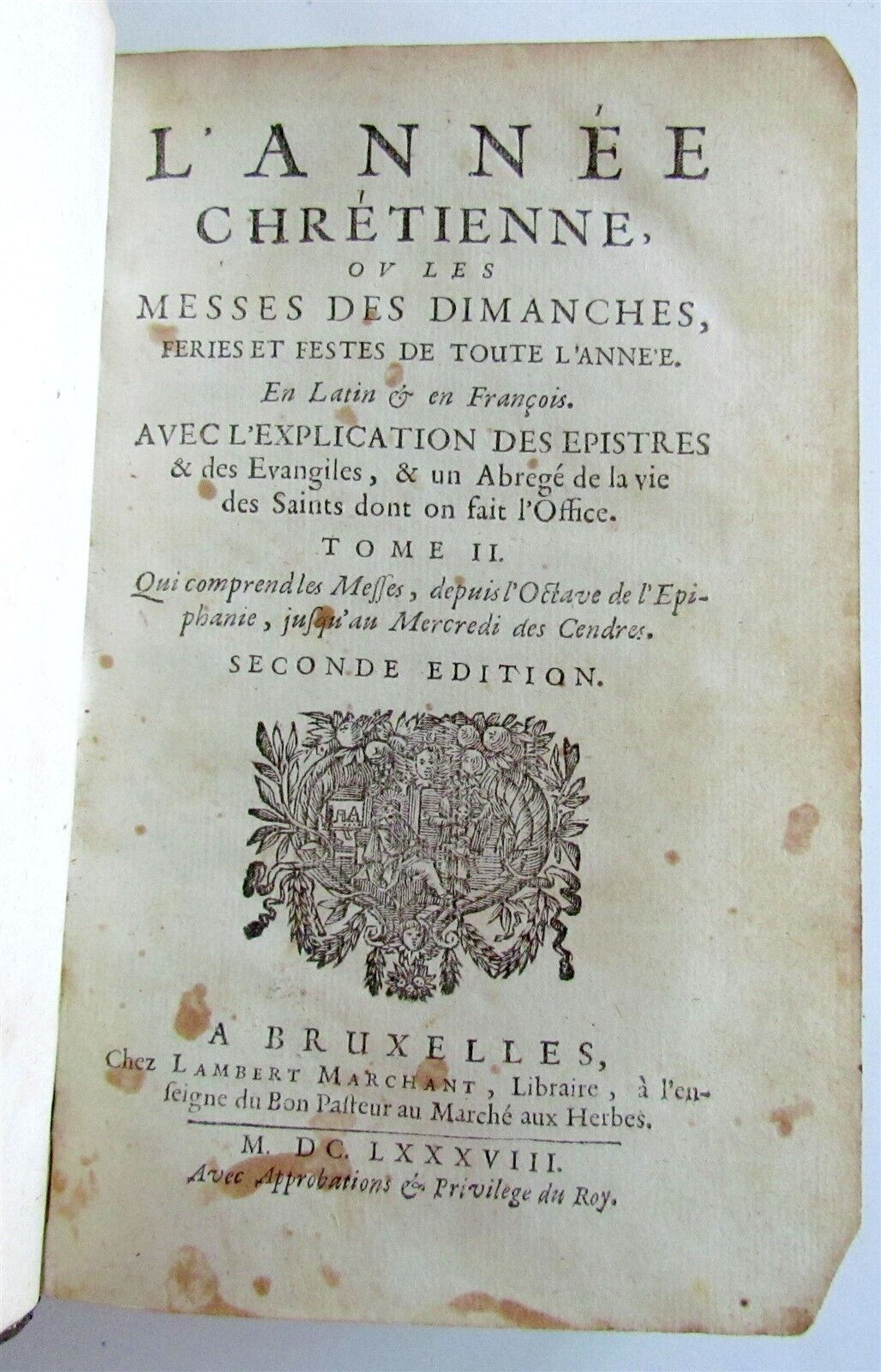 1688 L'ANNEE CHRETIENNE MASSES in FRENCH & LATIN ANTIQUE ARMORIAL BINDING vol.II