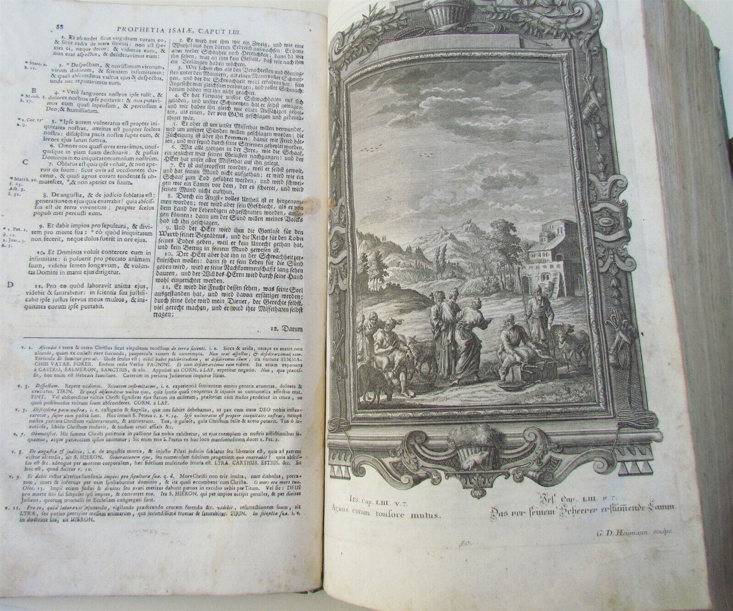 1751 PIGSKIN BINDING BIBLE BIBLIA SACRA FOLIO 9.5 x 15" antique ILLUSTRATED