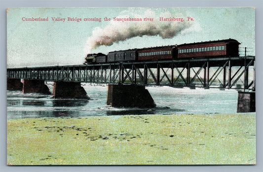 HARRISBURG PA CUMBERLAND VALLEY RAILROAD BRIDGE TRAIN CROSSING ANTIQUE POSTCARD