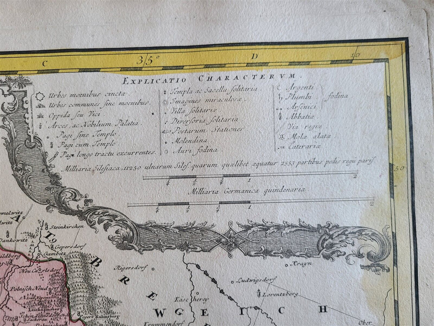 1736 LARGE MAP OF SILESIA POLAND MUNSTERBERGENSIS antique 25 x 4 3/4"