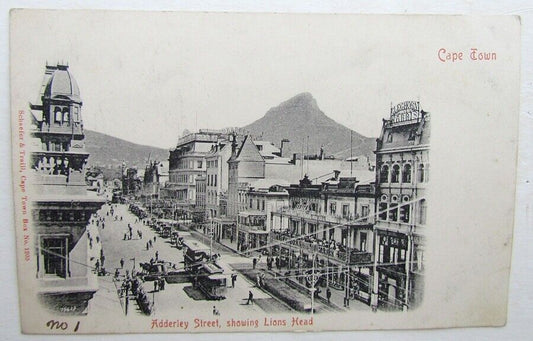 VINTAGE POSTCARD ADDERLEY STREET LIONS HEAD CAPE TOWN SOUTH AFRICA TROLLEY TRAM