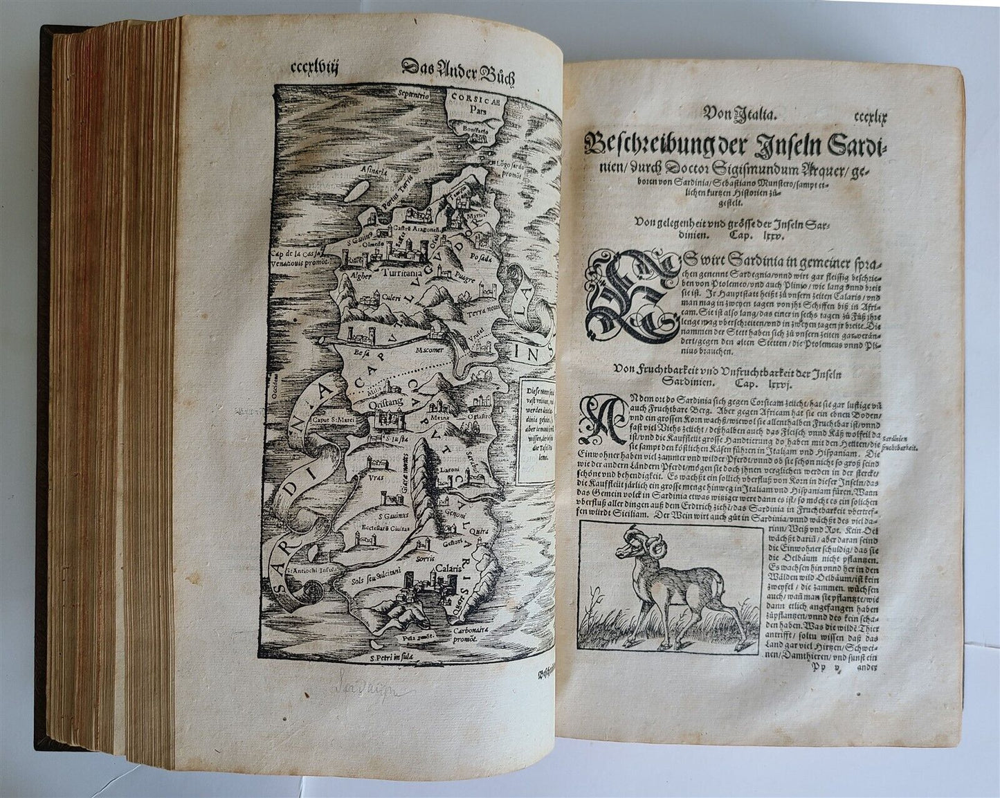 1578 COSMOGRAPHY by Sebastian Munster antique RARE ILLUSTRATED w/ MAPS PIGSKIN