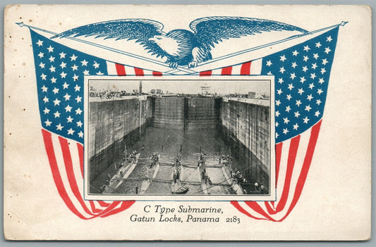 C TYPE SUBMARINE GATUN LOCKS PANAMA ANTIQUE POSTCARD