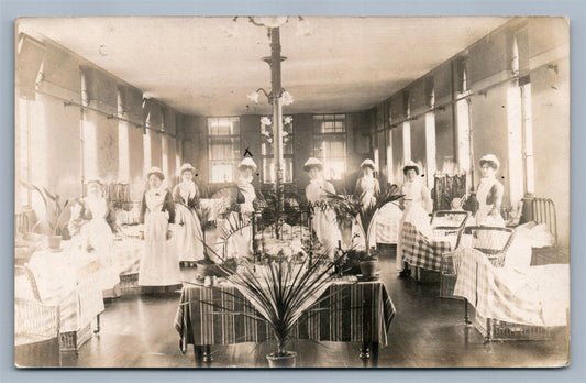 BRITISH HOSPITAL RED CROSS NURSES 1906 ANTIQUE REAL PHOTO POSTCARD RPPC