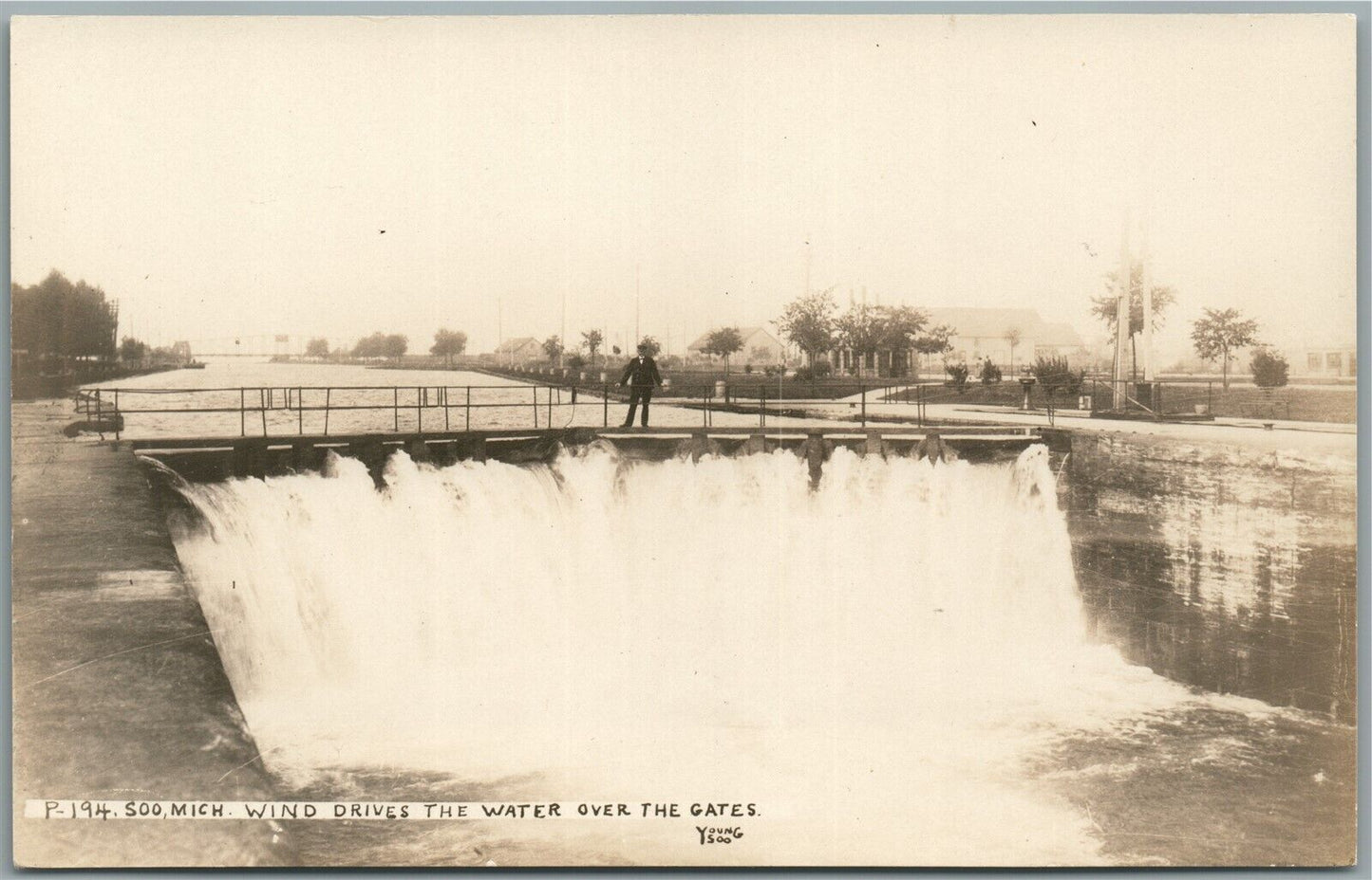 SAULT STE MARIE MI DAM ANTIQUE REAL PHOTO POSTCARD RPPC