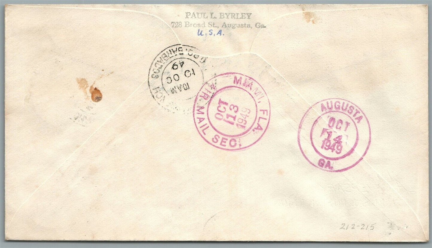 BARBADOS to GEORGIA USA FIRST DAY of ISSUE 1949 VINTAGE COVER w/ STAMPS