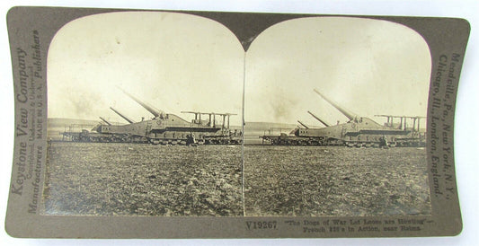 ARTILLERY FRENCH 320's GUNS DOGS of WAR WWI STEREOVIEW PHOTO