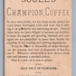 VICTORIAN TRADE CARD SCULL'S CHAMPION COFFEE CAMDEN NJ antique