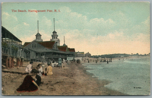 NARRAGANSETT PIER RI THE BEACH ANTIQUE POSTCARD