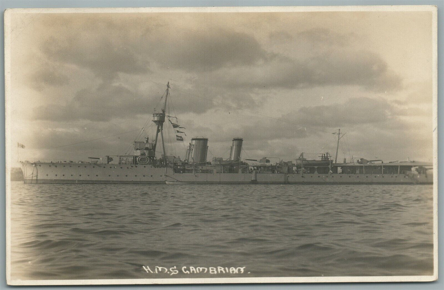 BRITISH MILITARY SHIP HMS CAMBRIAN ANTIQUE REAL PHOTO POSTCARD RPPC